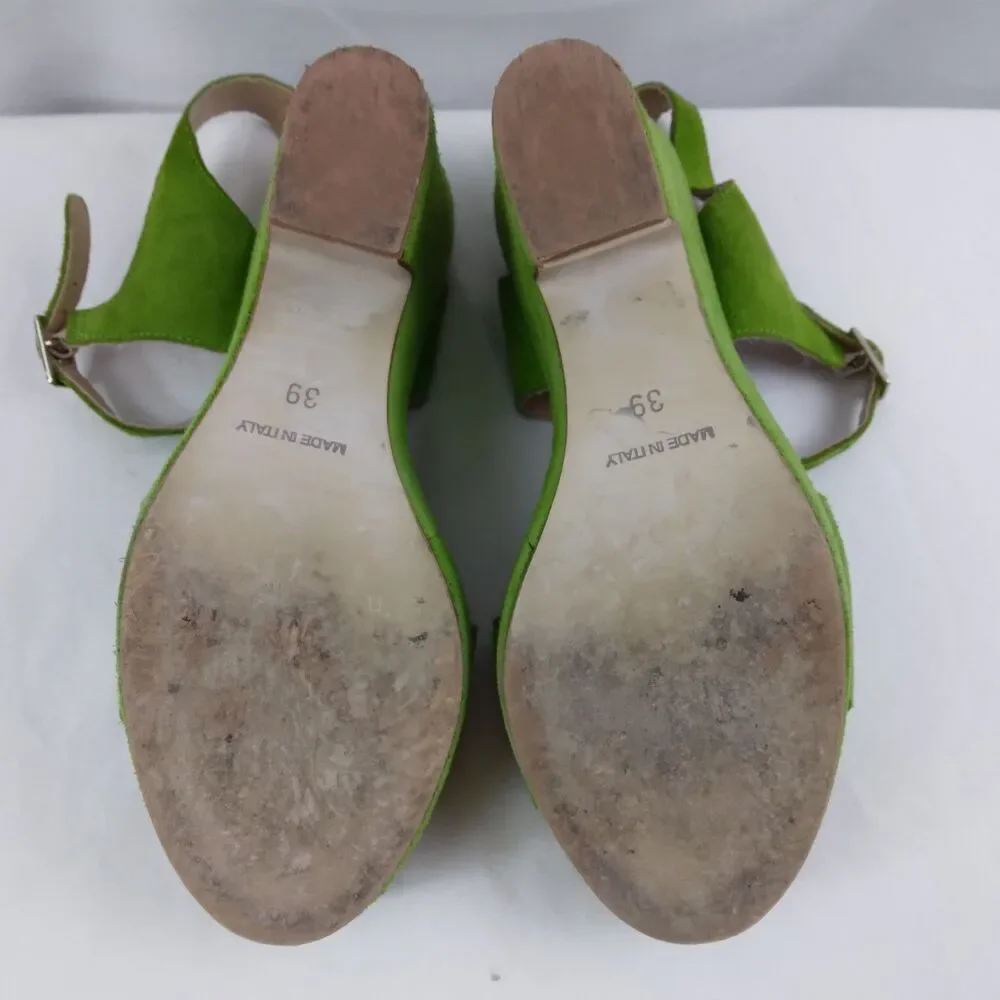 V1969 19v69 Italia Green Suede Open Toe Ankle Strap Chunky Platform Heels 39 - Picture 14 of 15